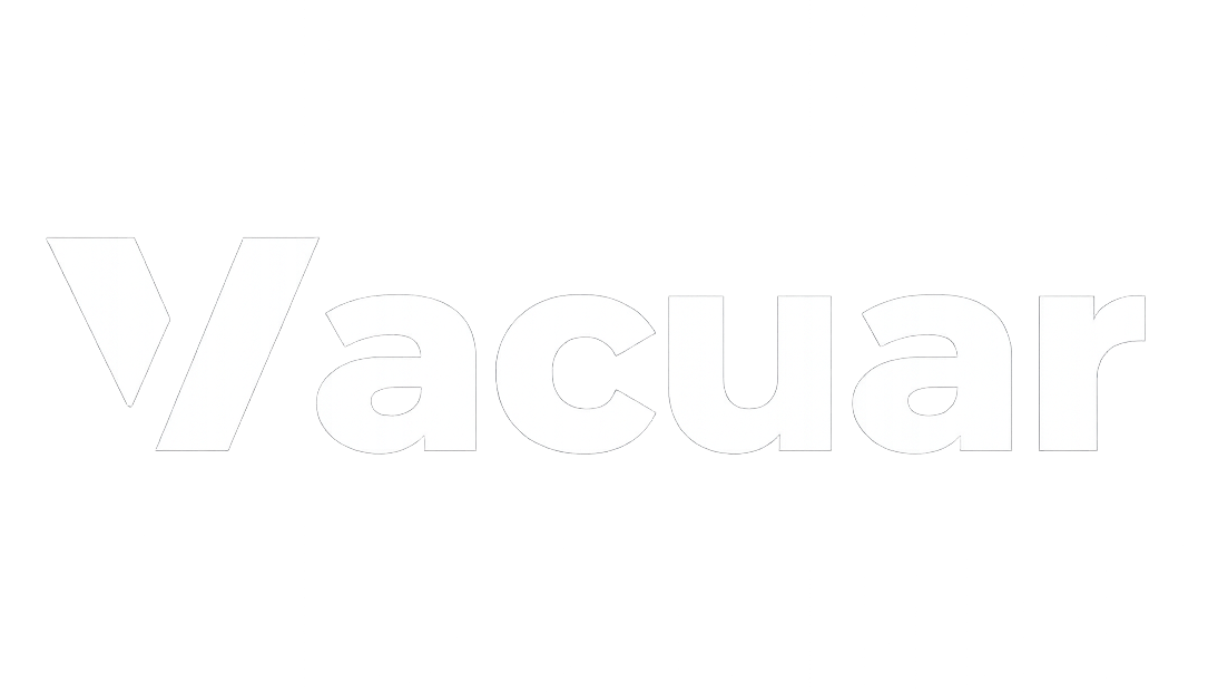 White 'Vacuar' logo on a white background